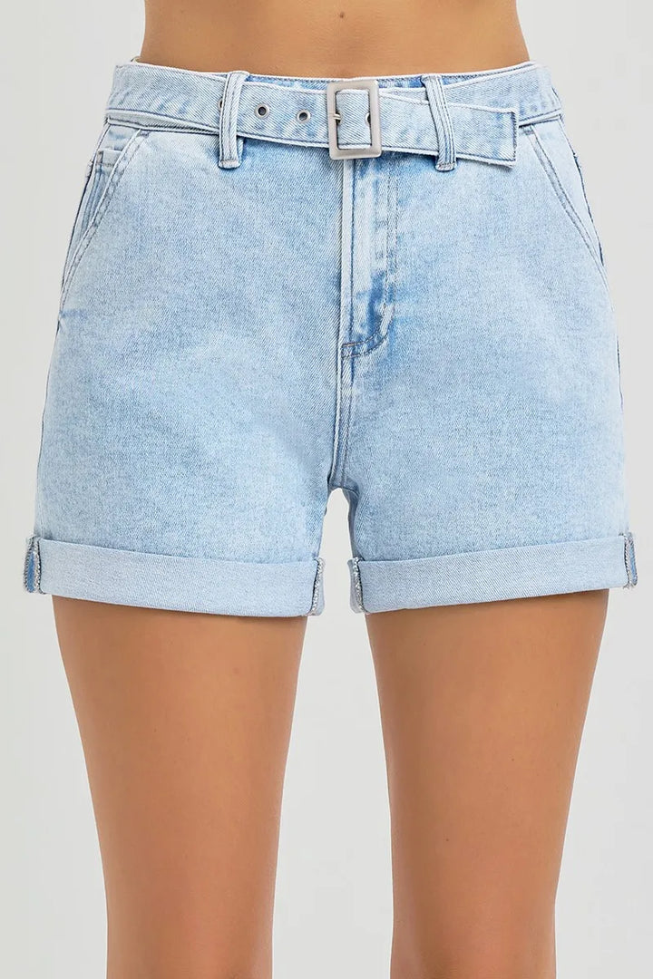 RISEN Full Size High Rise Belted Roll Up Shorts Plus Size - cas7m