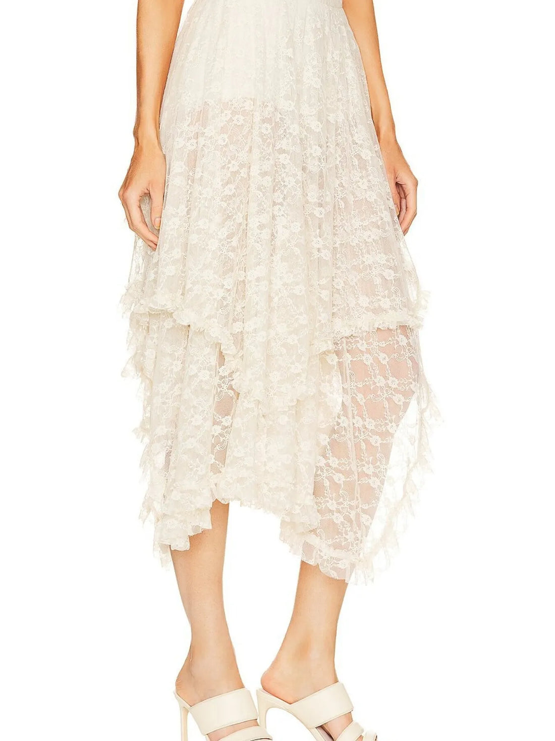 Asymmetrical Lace Midi Skirt - cas7m