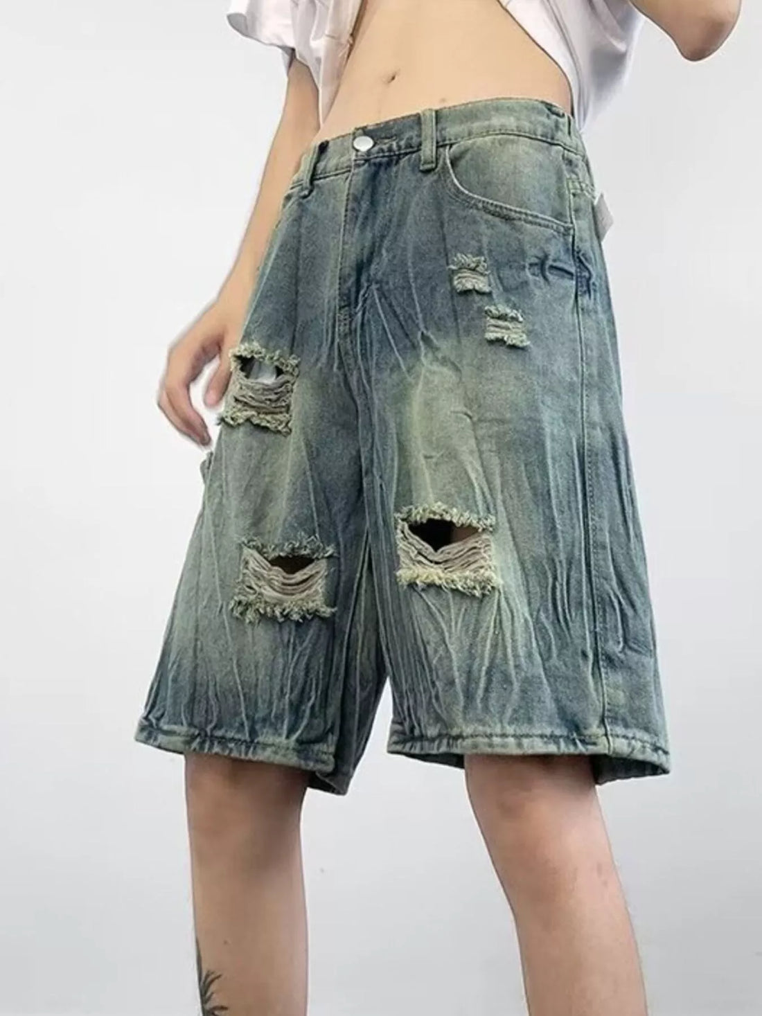 Men's Plus Size Distressed Wide Leg Denim Shorts - cas7m