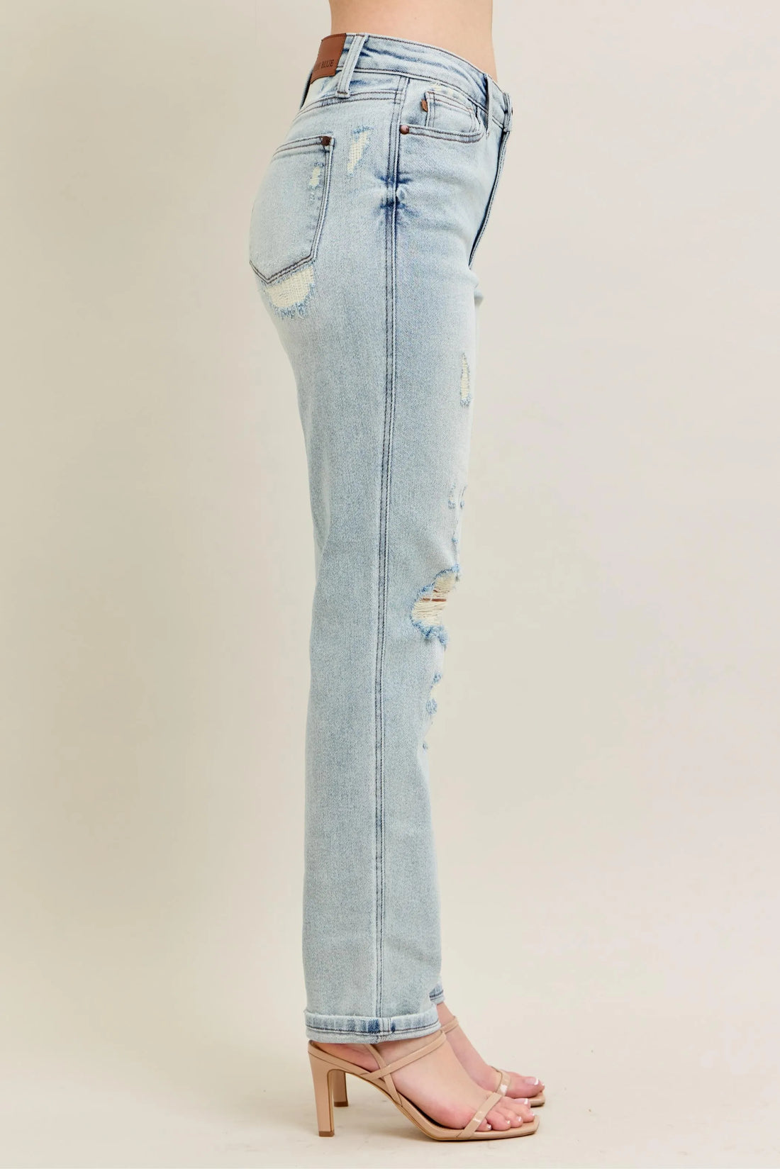 Judy Blue Full Size Mr Repair Stitch Detail Destroy Single Cuff Bf Jeans Plus Size - cas7m