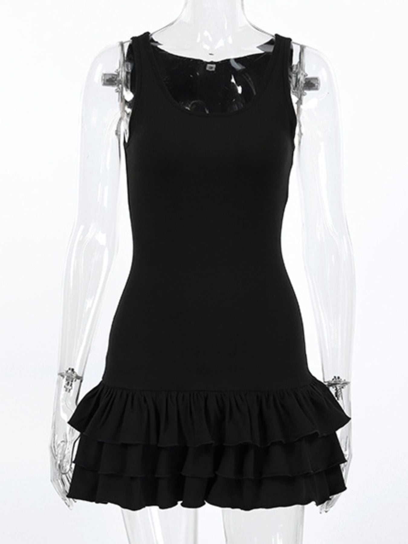 Ruffled Hem Round Neck Tank - cas7m