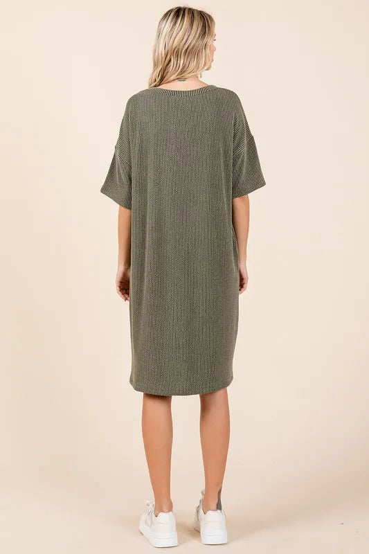 Mittoshop Urban Rib Knit Short Sleeve Tee Dress - cas7m