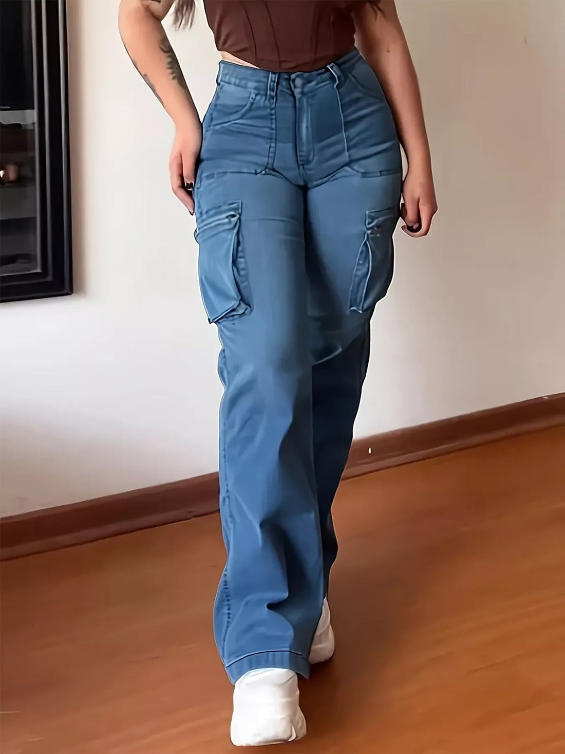 Plus Size High-Waisted Cargo Jeans - cas7m