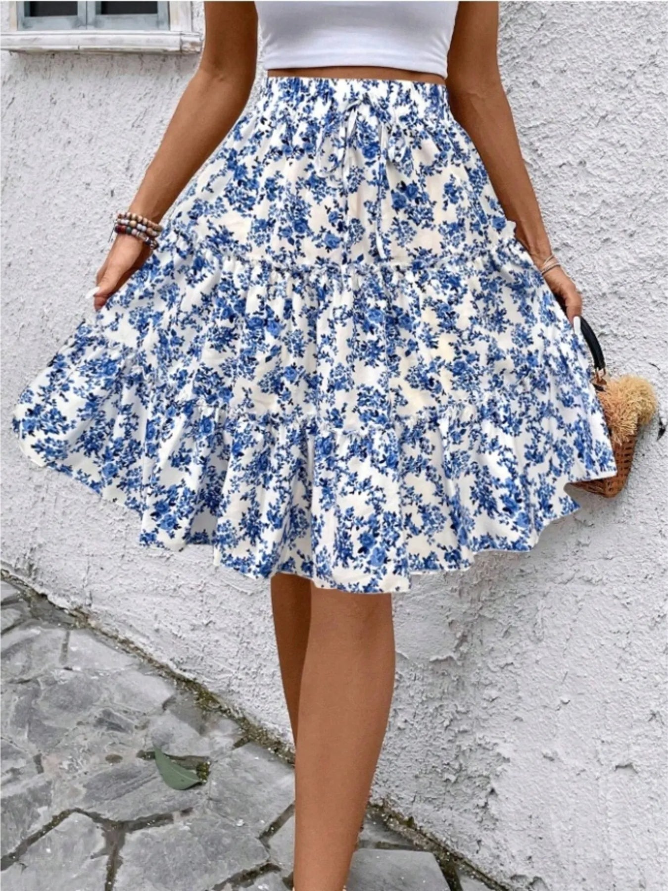 Floral Print Midi Skirt - cas7m