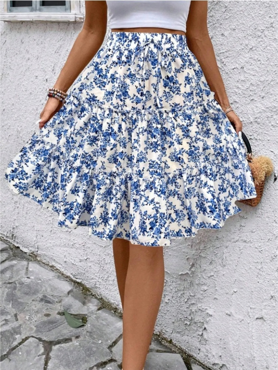 Floral Print Midi Skirt - cas7m