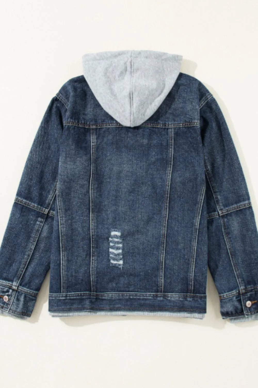 Fake Two-Piece Hooded Zip-Up Denim Jacket - cas7m