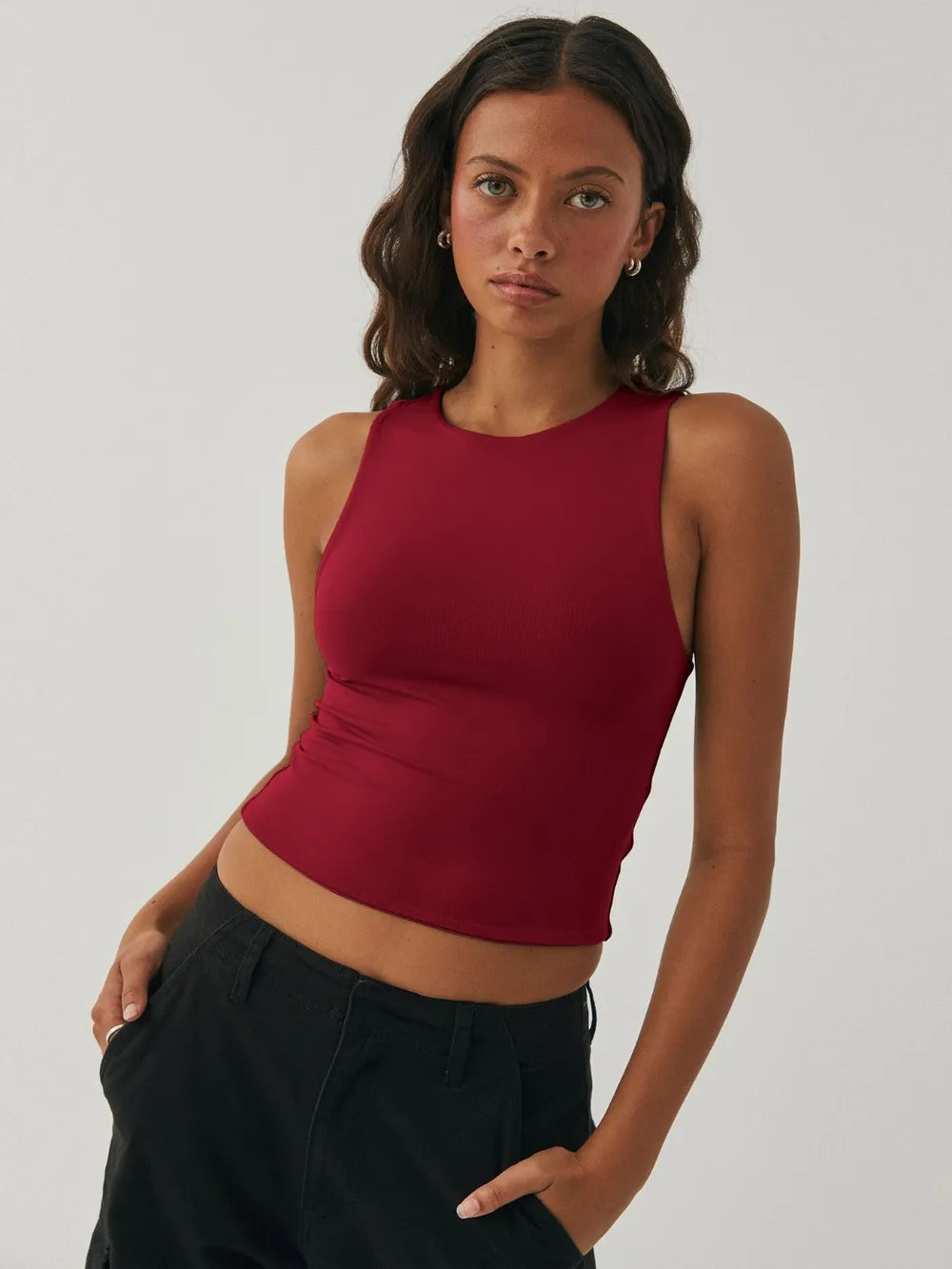 Round Neck Cropped Tank - cas7m
