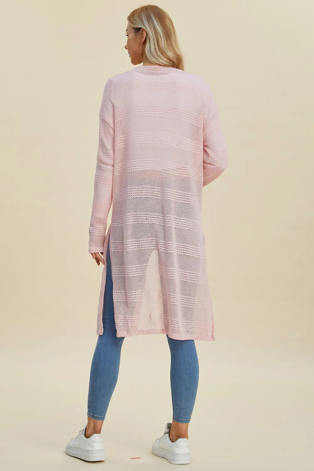 Double Take Full Size Open Front Longline Cardigan - cas7m