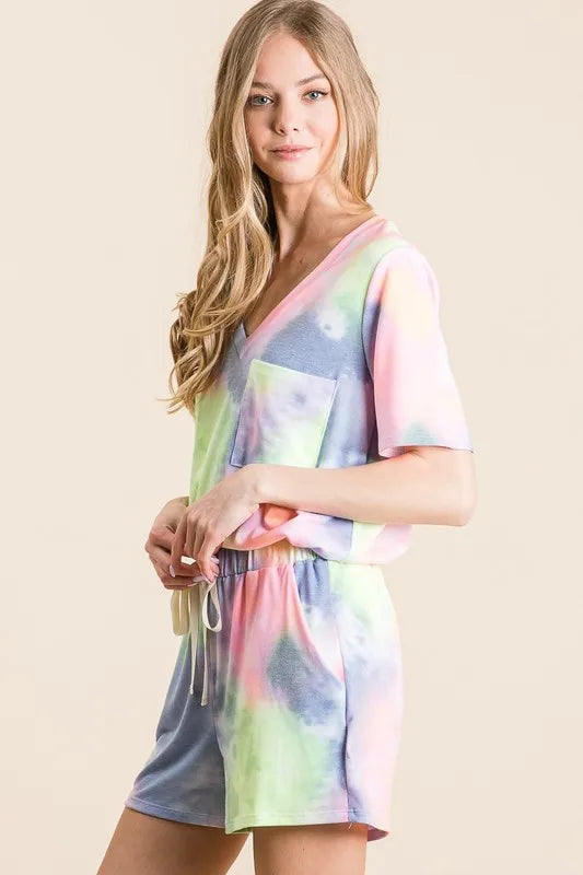 BiBi Tie Dye Casual Shorts with Twill Tape Drawstring - cas7m