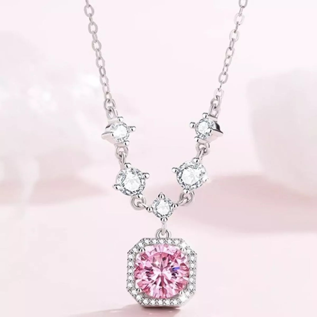 925 Sterling Silver Zircon Pendant Necklace - cas7m