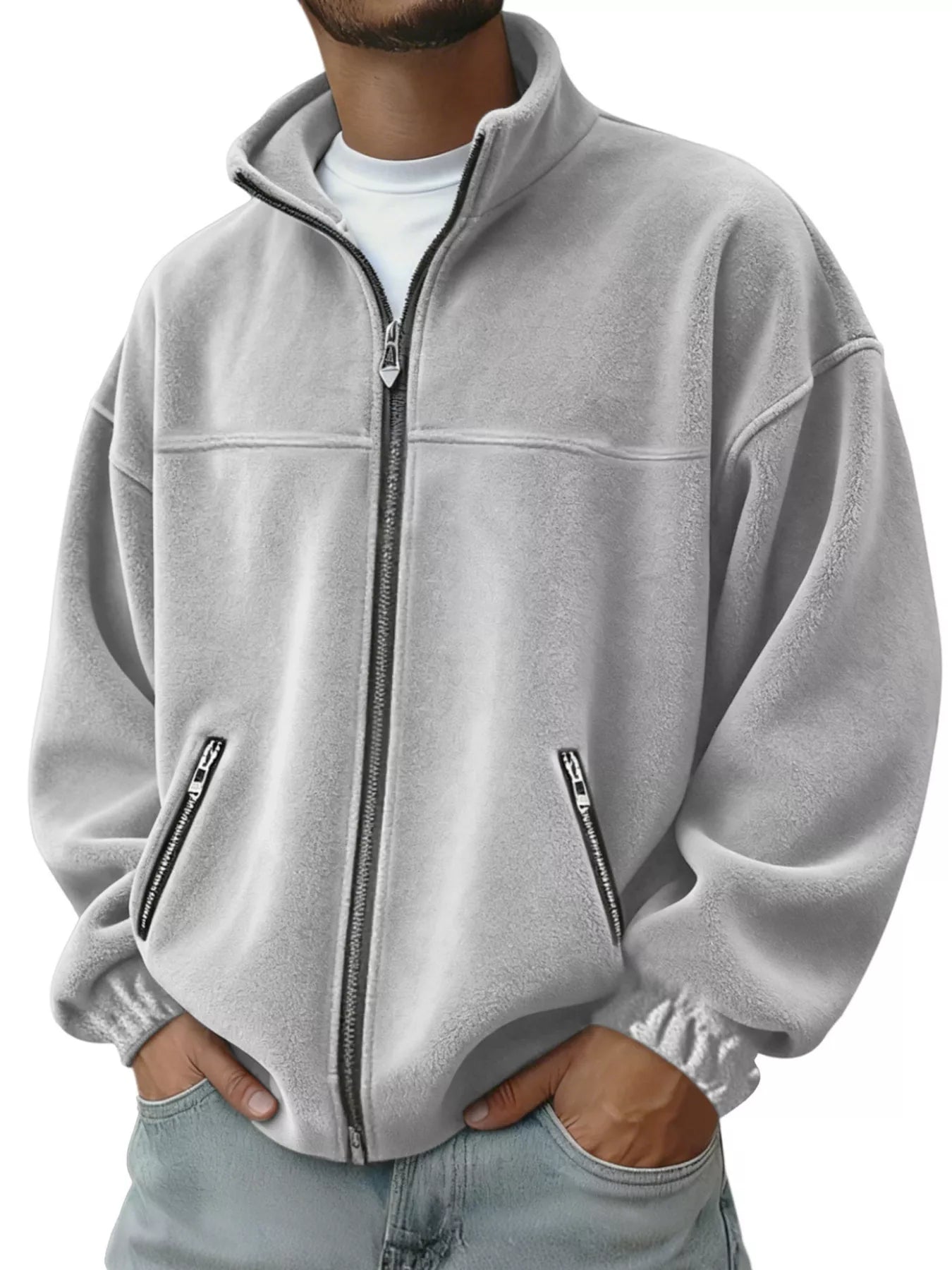 Men's Full Size Zip Up Long Sleeve Outerwear Plus Size - cas7m