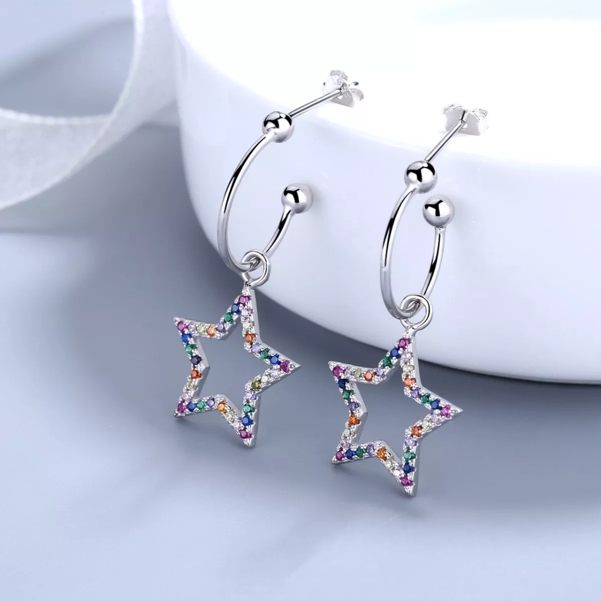 Star C-Hoop Dangle Earrings - cas7m