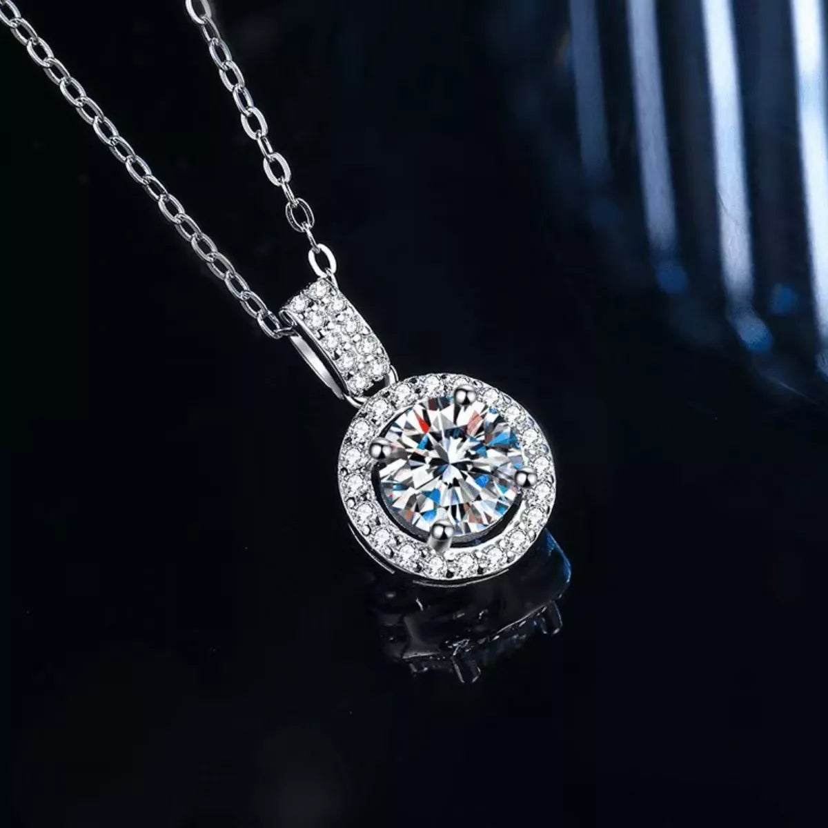 1 Carat Moissanite 925 Sterling Silver Pendant Necklace - cas7m