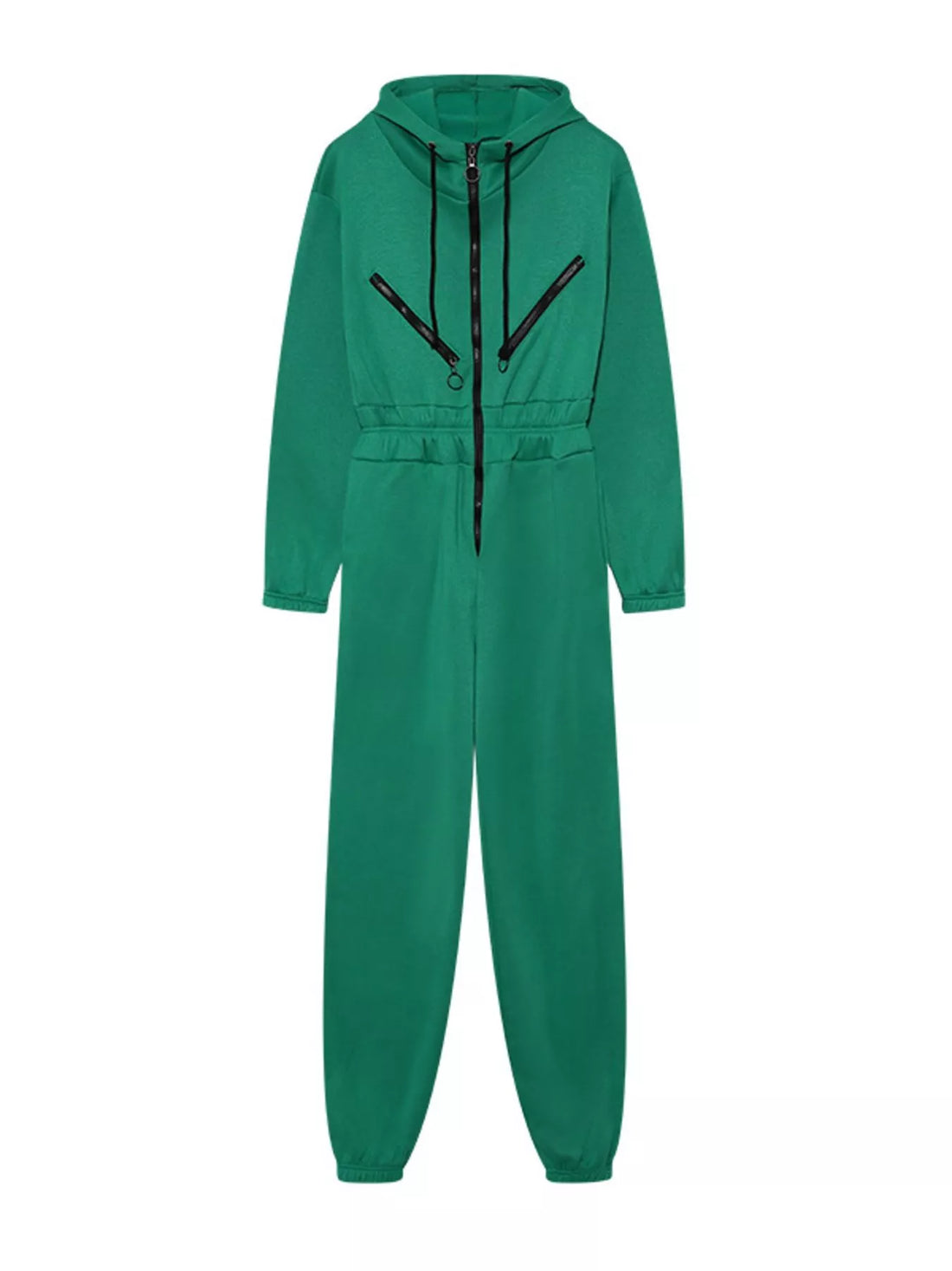 Hooded Zip-Up Long Sleeve Jumpsuit - cas7m