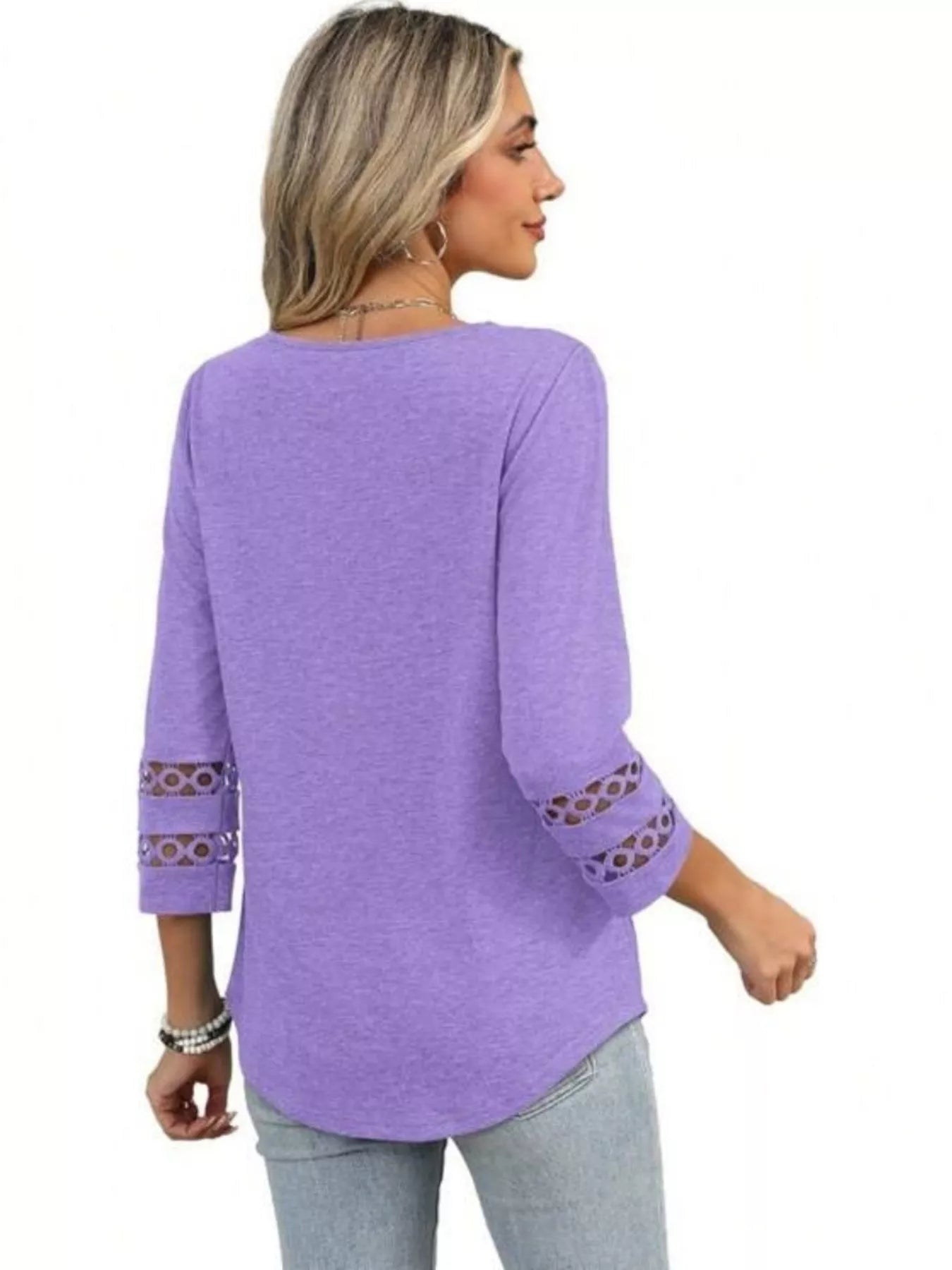Full Size V-Neck 3/4 Sleeve T-Shirt Plus Size - cas7m