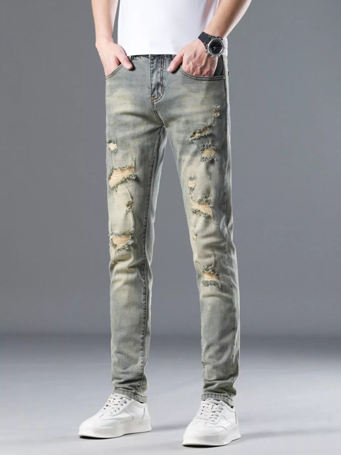 Men's Distressed Slim Fit Jeans - cas7m