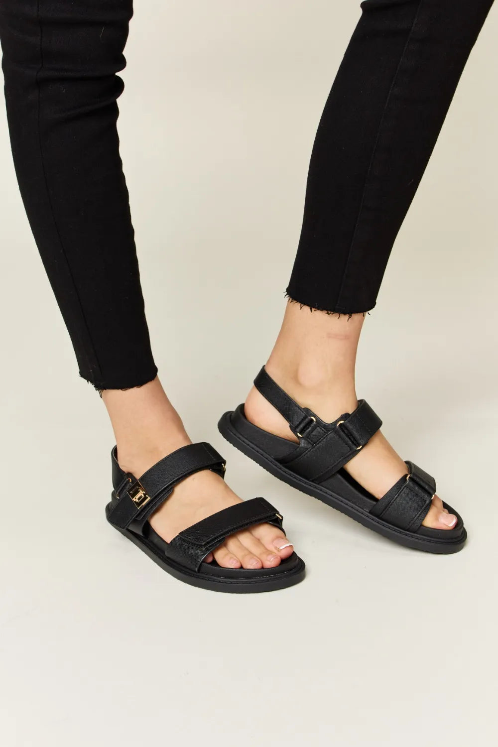 WILD DIVA Velcro Double Strap Slingback Sandals - cas7m