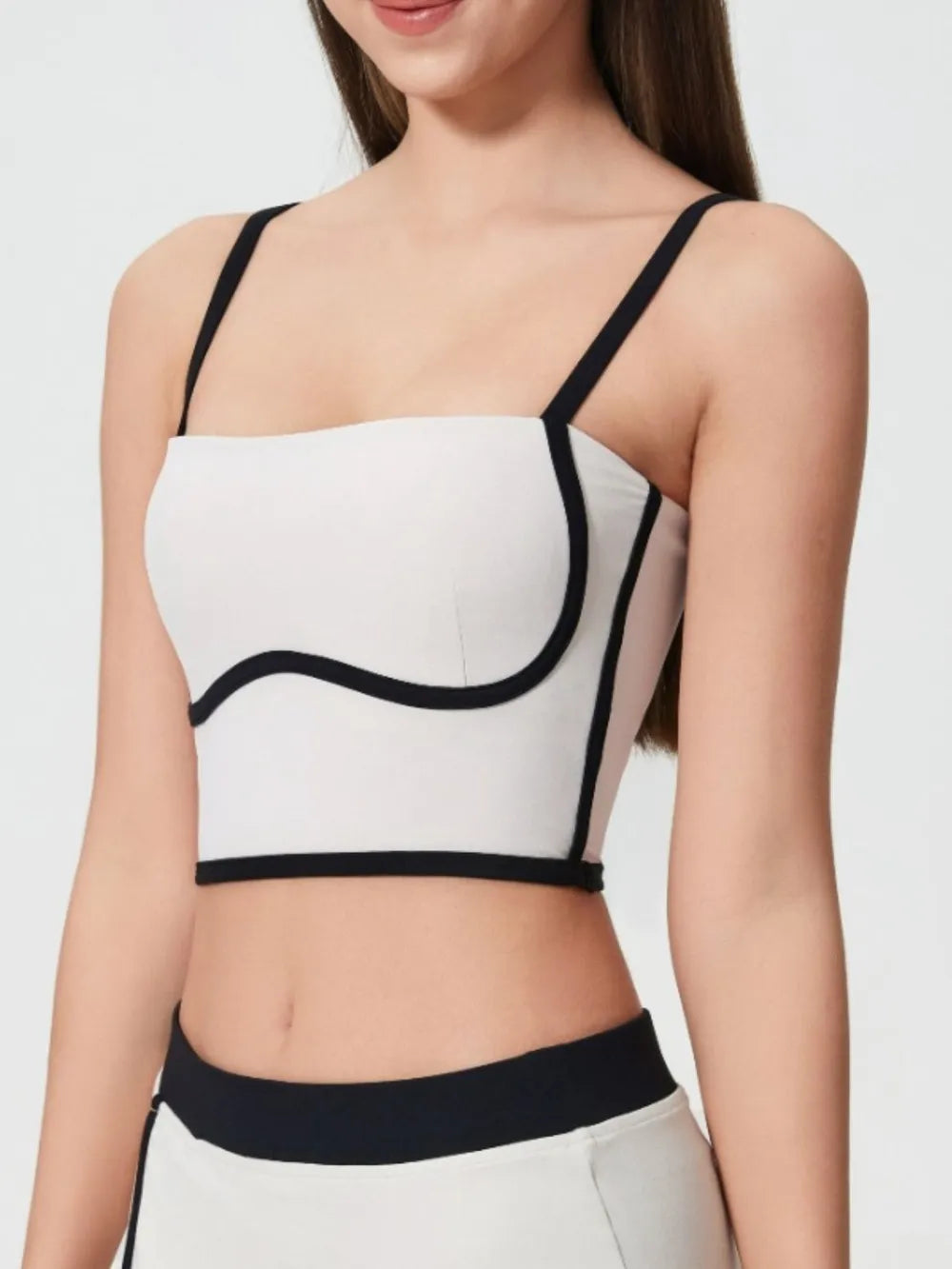 Millennia Contrast Trim Square Neck Active Cami with Detachable Chest Pads - cas7m