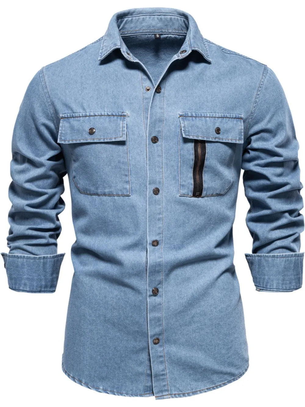 Men's Snap Down Long Sleeve Denim Shirt - cas7m