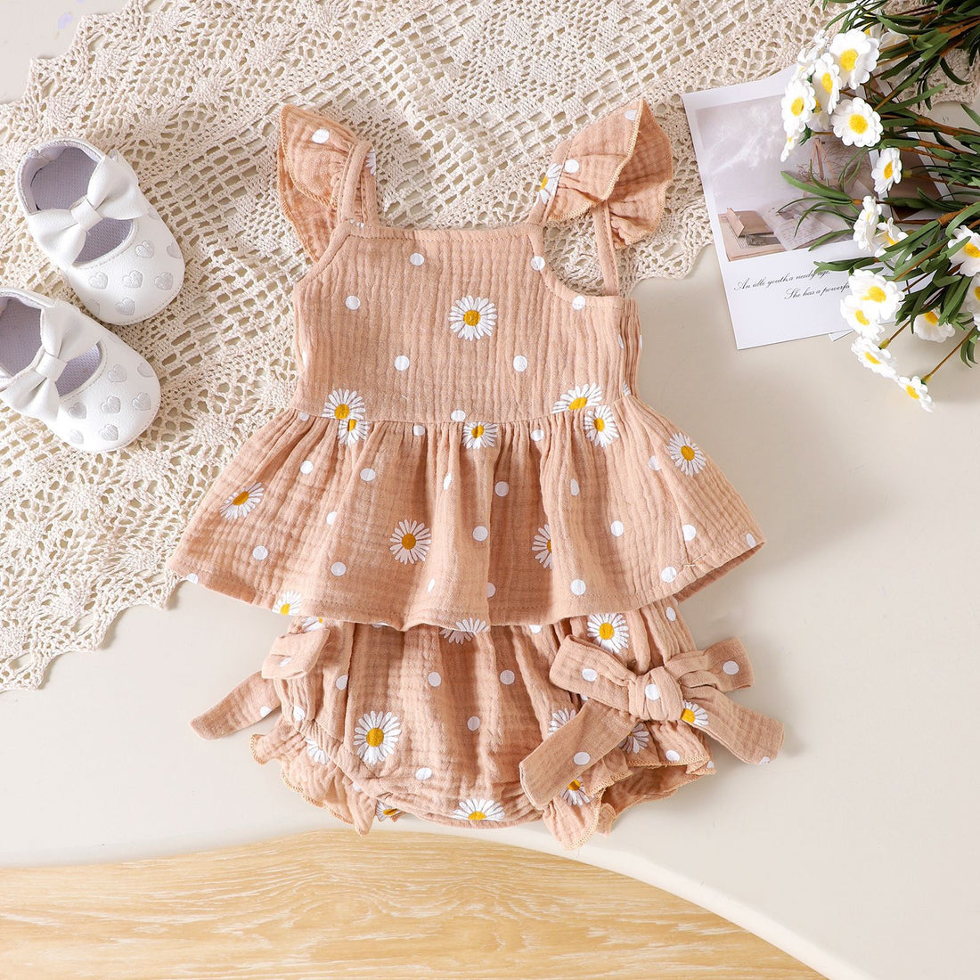 Womens Flared-Sleeve Short-Sleeve Shorts Set - cas7m