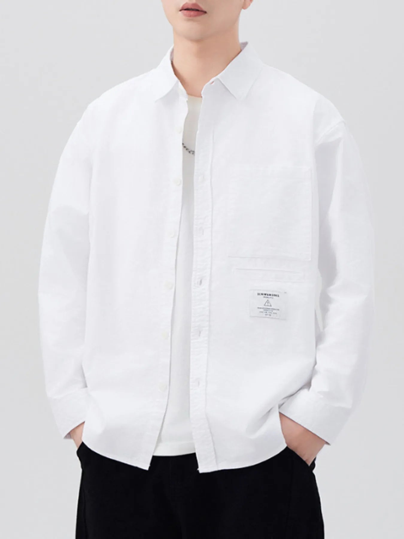 Men's Plus Size Button Up Long Sleeve Shirt - cas7m