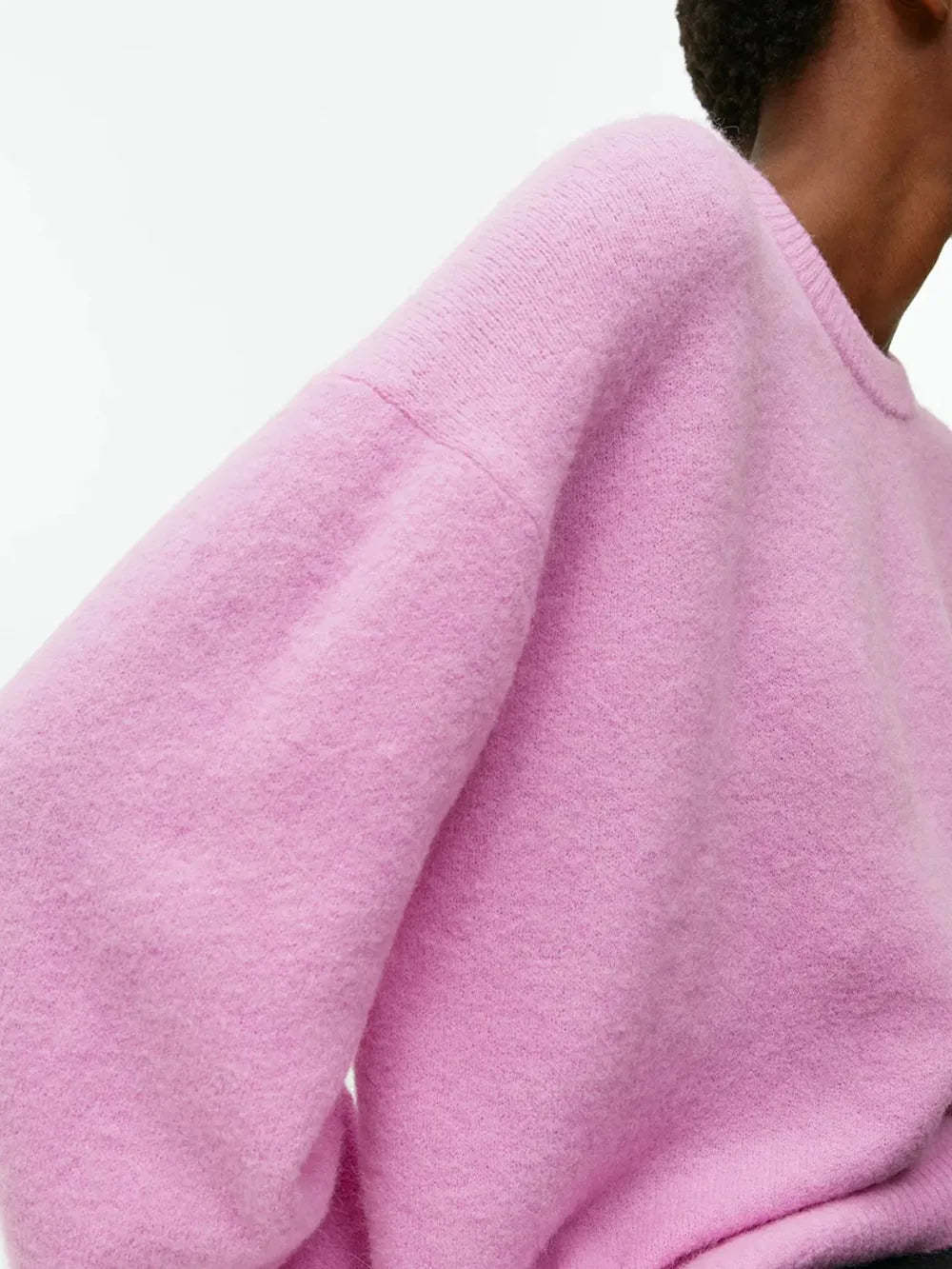 Round Neck Drop Shoulder Sweater - cas7m