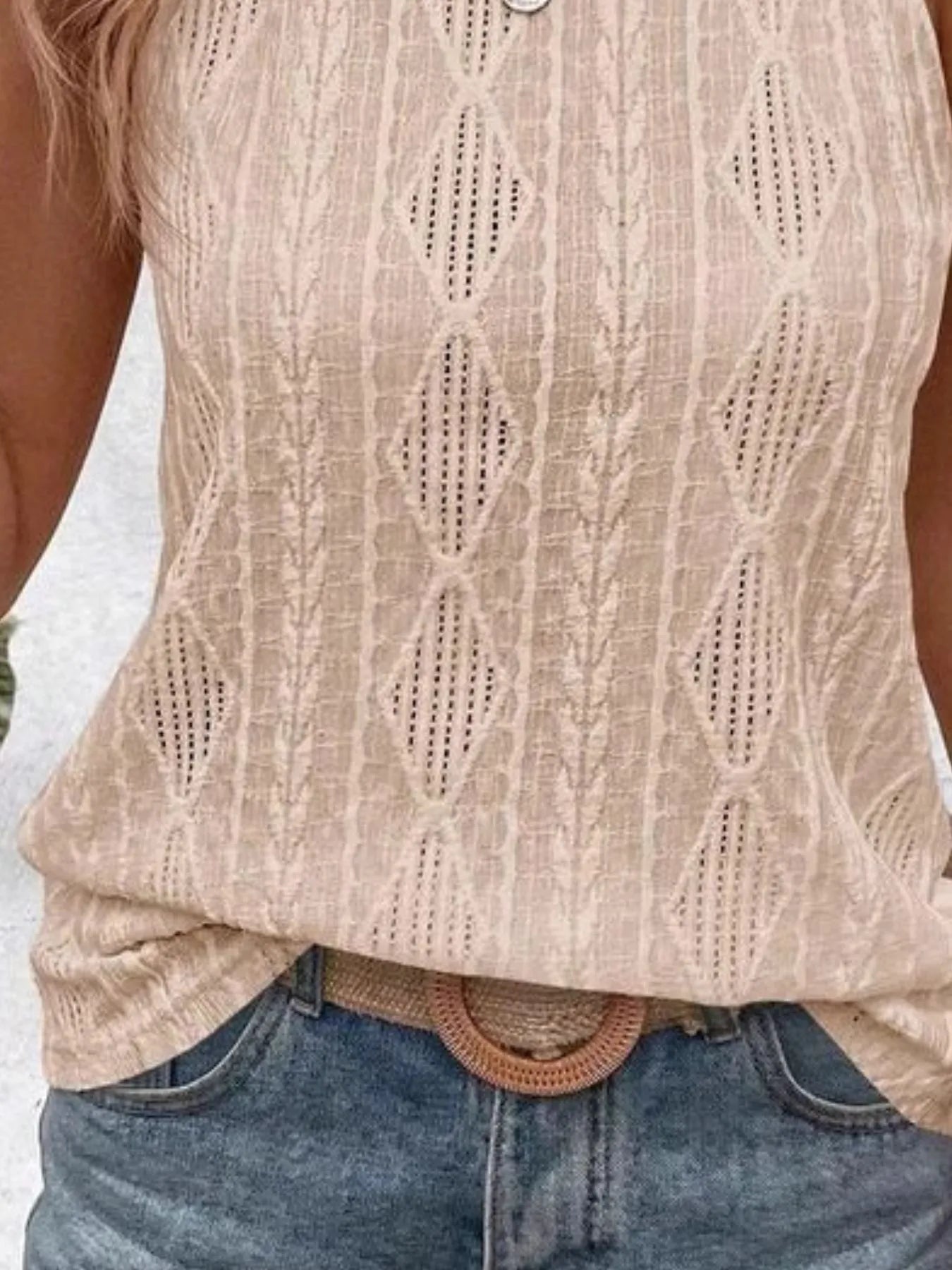 Textured Round Neck Tank - cas7m