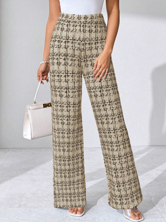 Woven Plaid High Waist Straight Women's Pants - cas7m