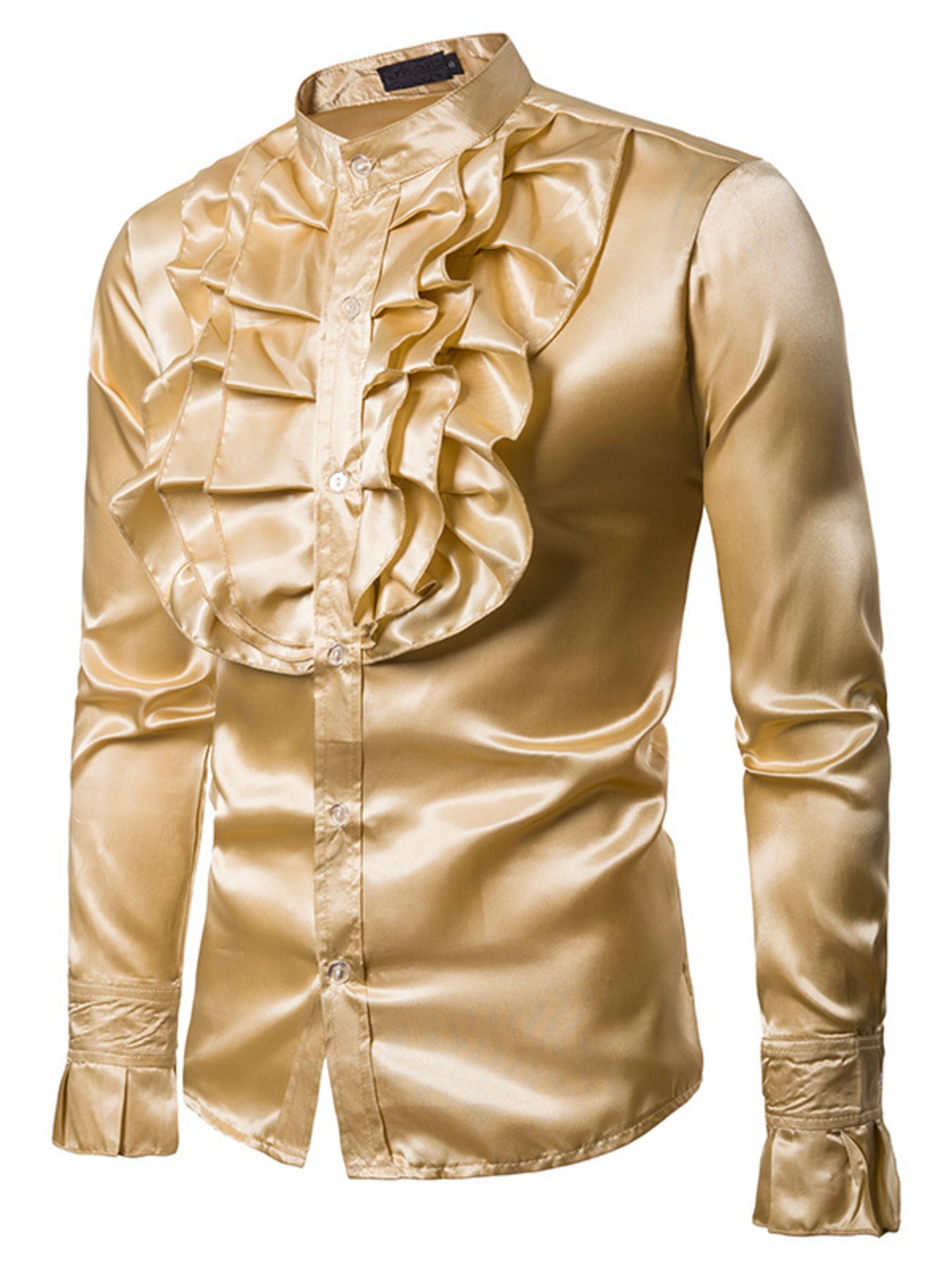 Men's Ruffle Front Long Sleeve Shirt - cas7m