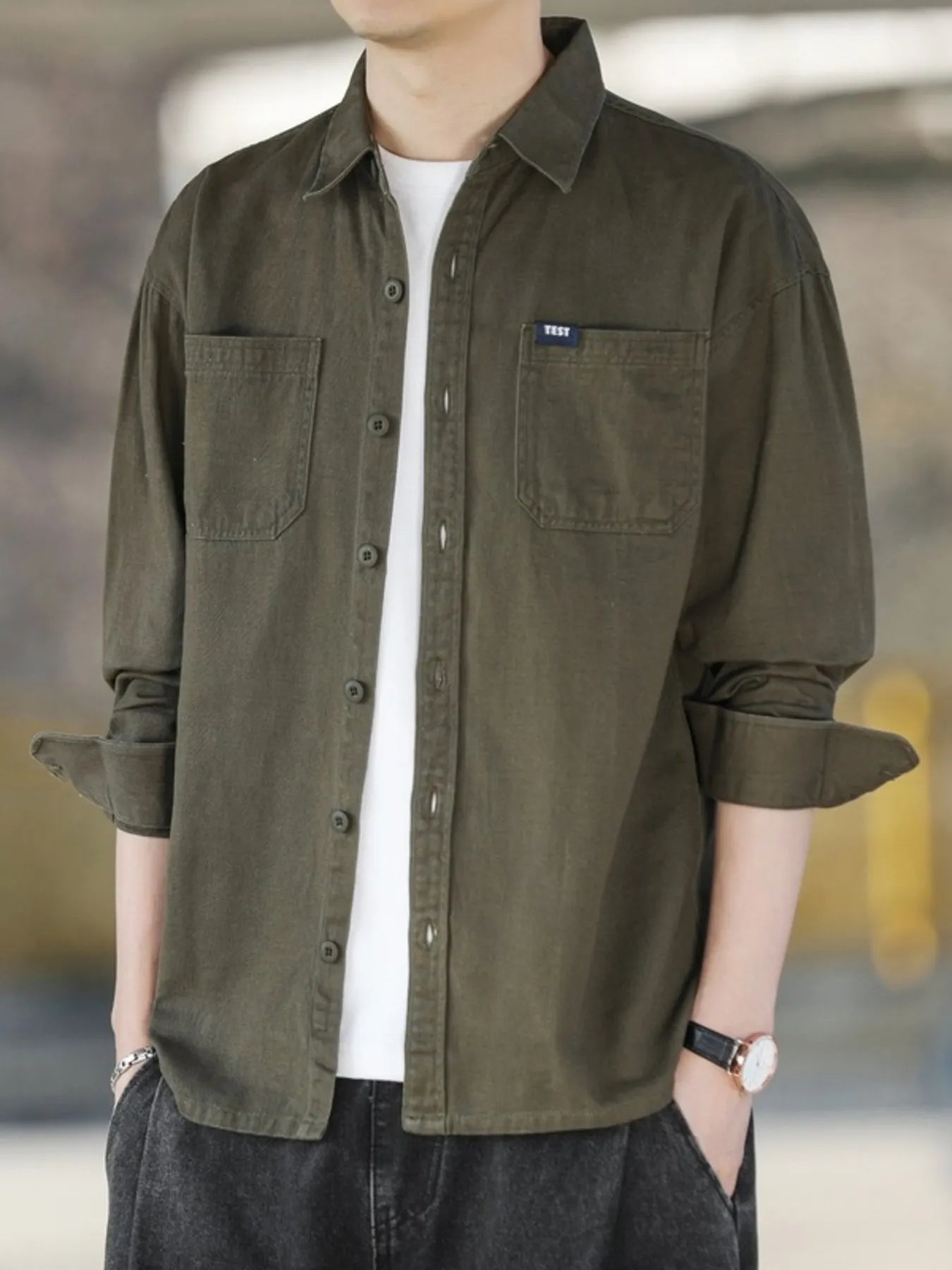 Men's Plus Size Button Up Long Sleeve Shirt - cas7m
