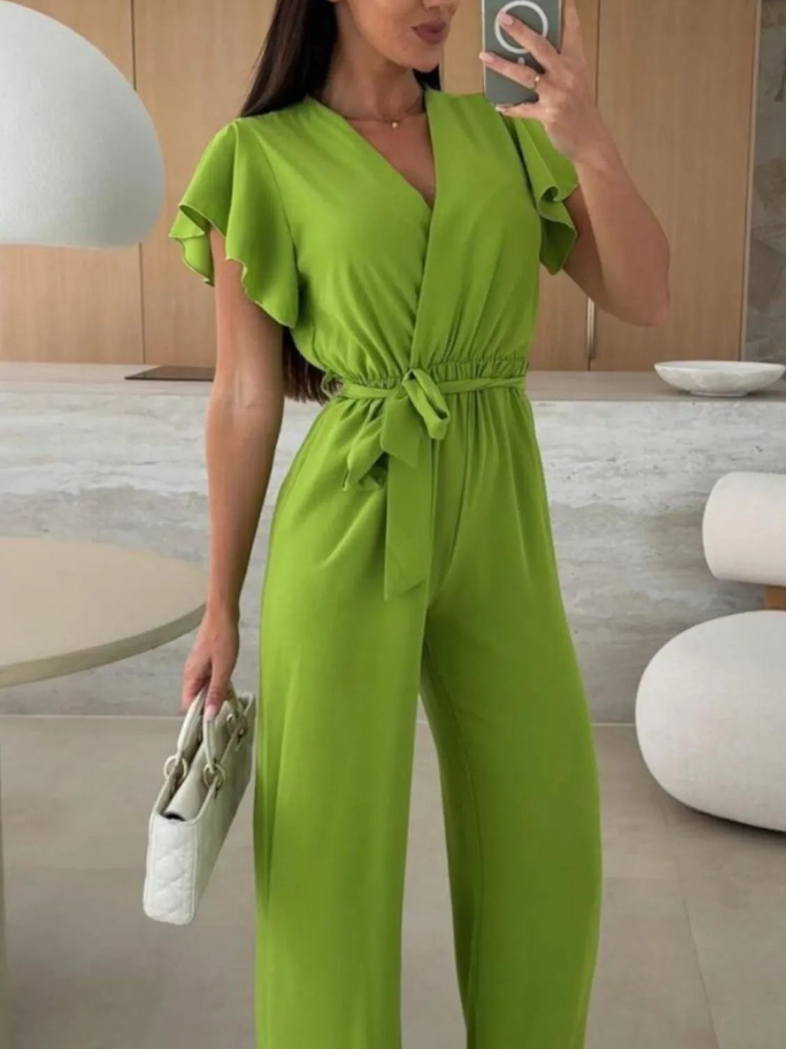 Tied Ruffled Wide Leg Jumpsuit - cas7m