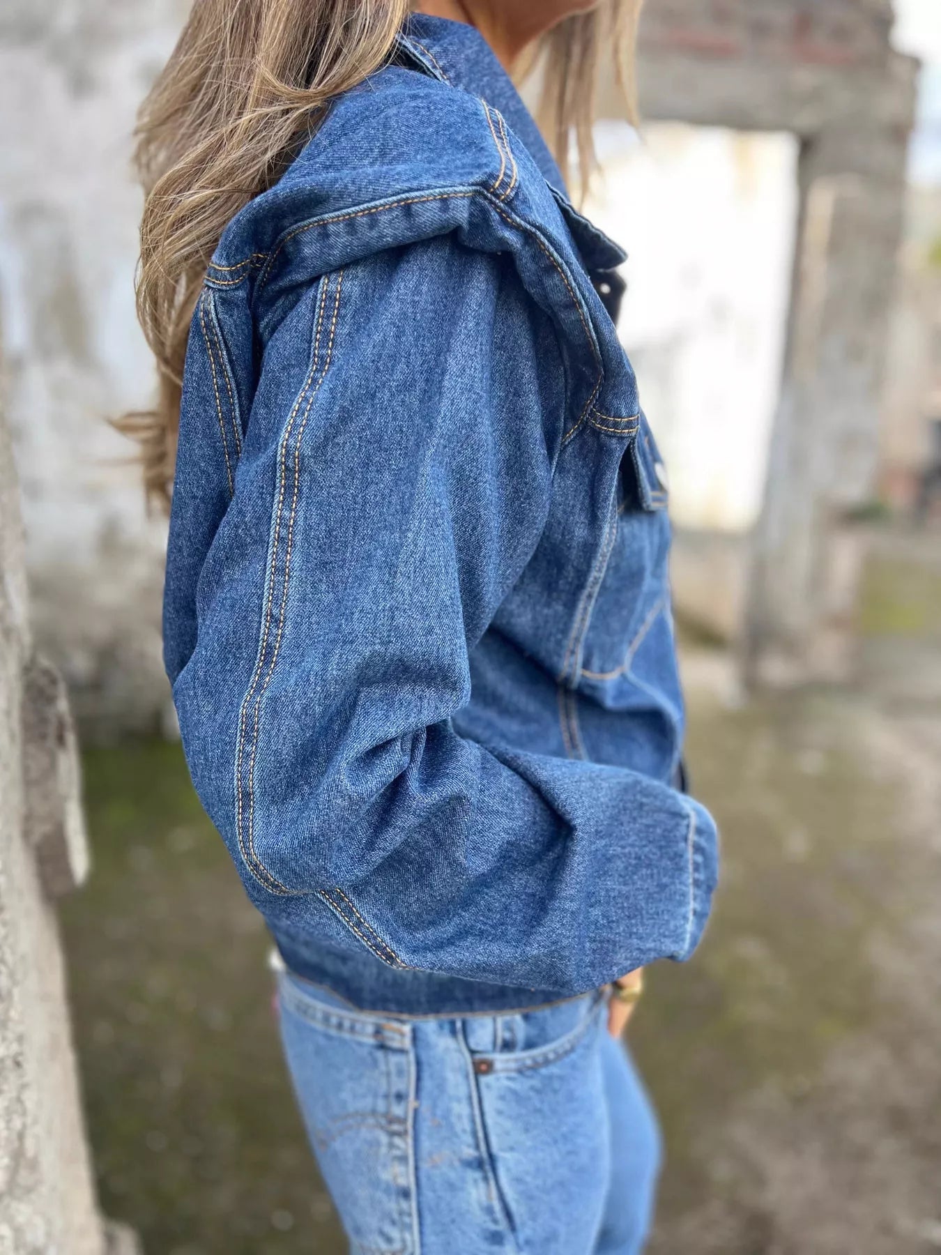 Plus Size Button Up Chest Pockets Denim Jacket - cas7m