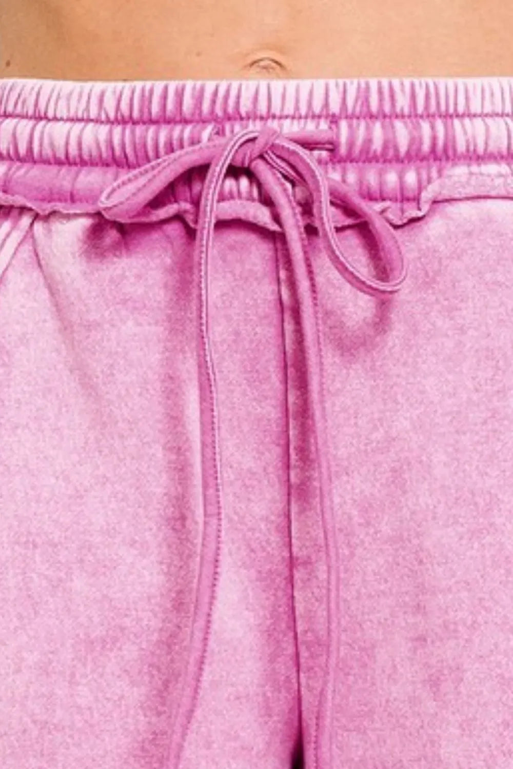 Zenana Acid Wash Fleece Drawstring Shorts With Pockets - cas7m