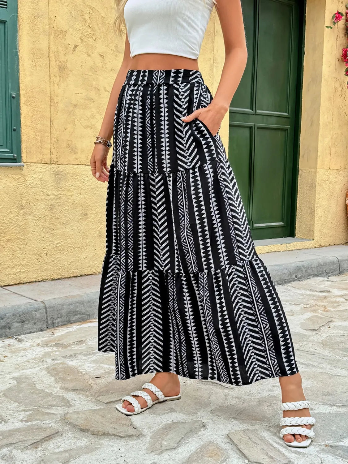 Printed High Waist Skirt - cas7m