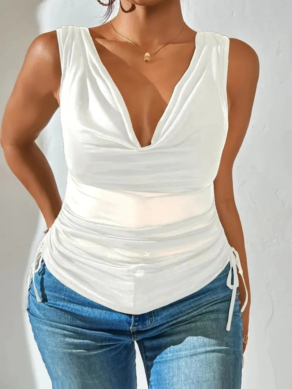 Side Drawstring Ruched Tank - cas7m