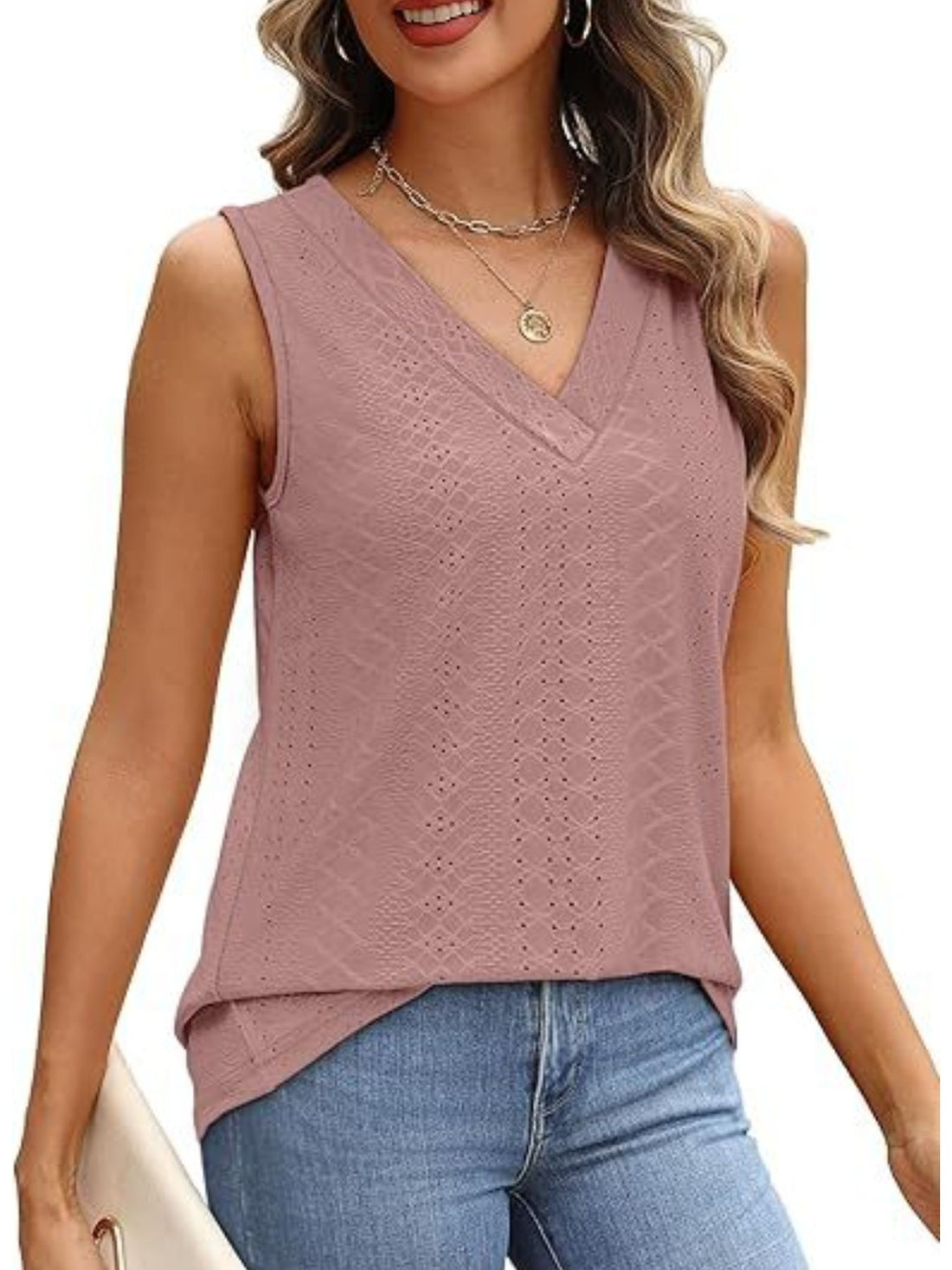 Eyelet V-Neck Tank - cas7m