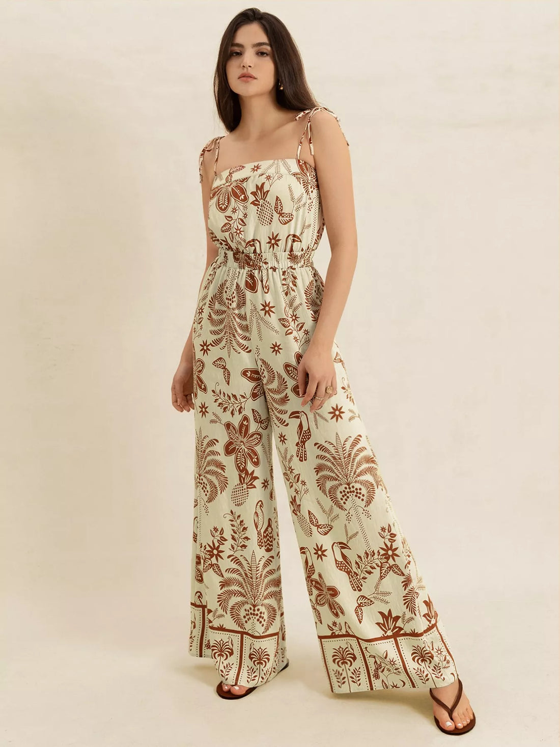 Tie Strap Wide Leg Jumpsuit - cas7m