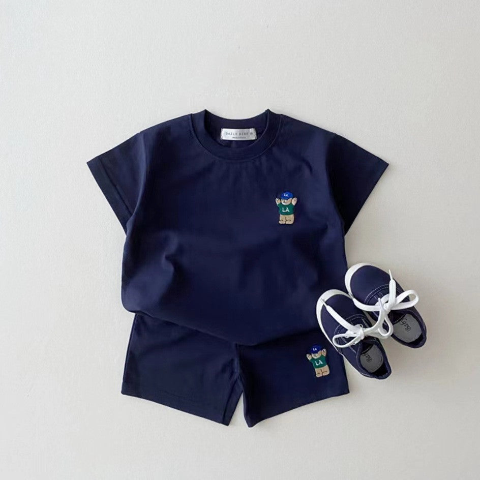 Children's Cotton Casual Bear Short Sleeve Suit - cas7m