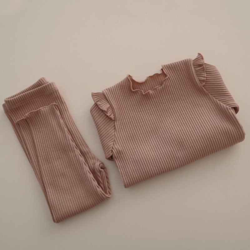 Girls' Long Sleeve Homewear Set Cotton Pit Strips - cas7m