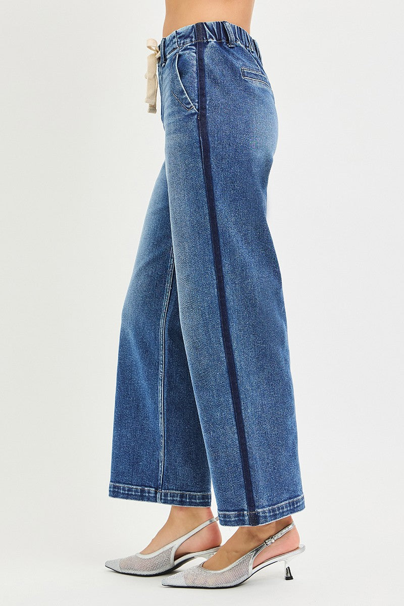 RISEN Elastic Band High Rise Cropped Wide Jeans - cas7m