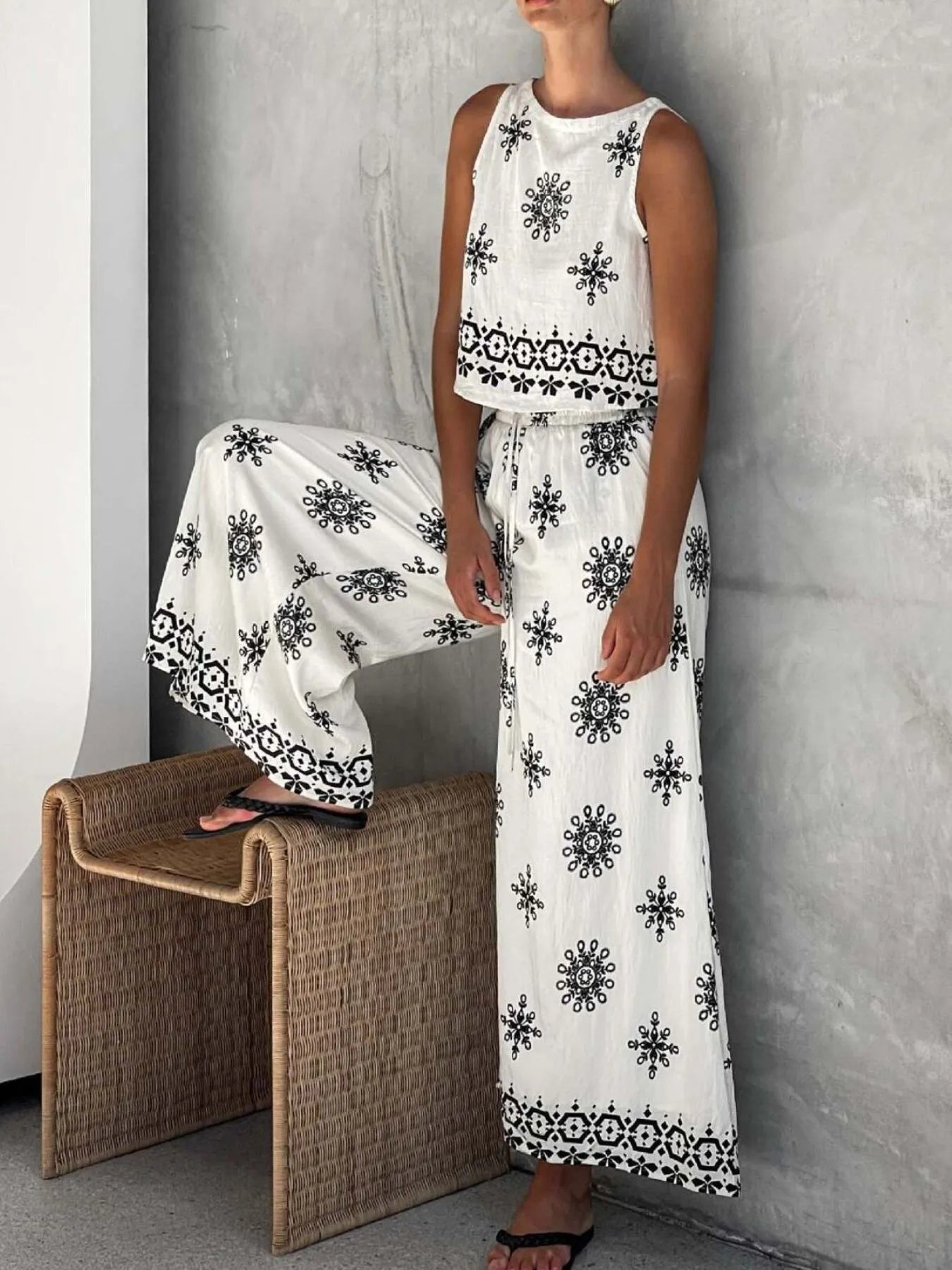 Printed Tank and Pants Set - cas7m