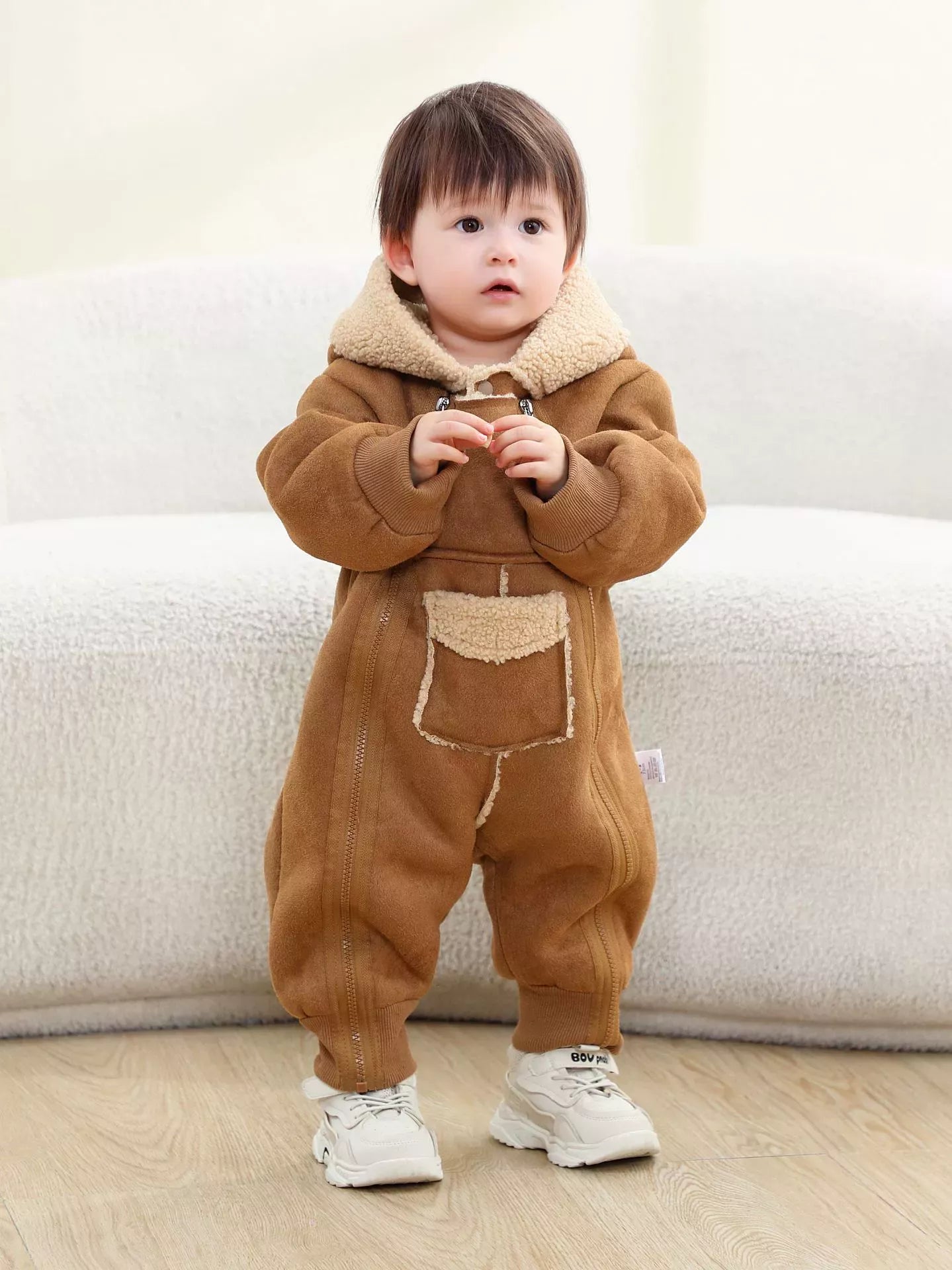 Children's Fleece Hooded One-Piece Jumpsuit - cas7m
