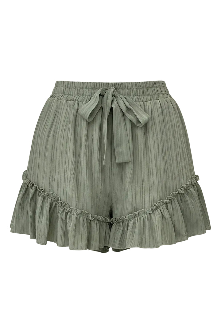 Textured Tie Waist Ruffle Hem Shorts - cas7m