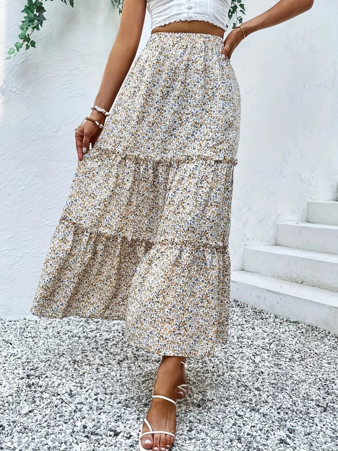Frill Tiered Printed Skirt - cas7m