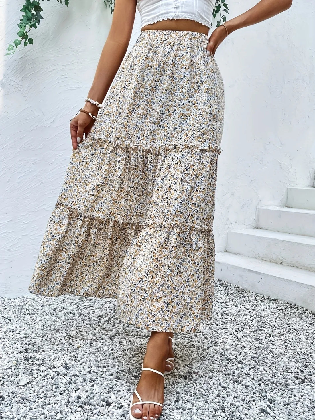 Frill Tiered Printed Skirt - cas7m