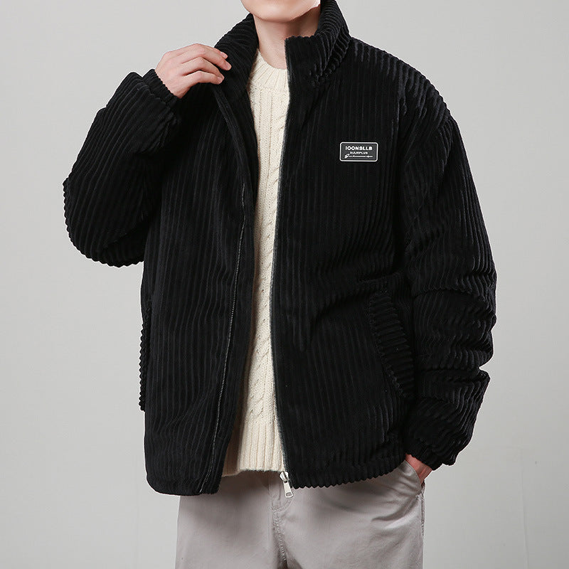 Winter Corduroy Cotton-padded Coat Warm Stand Collar Zipper Jacket Casual Outdoor Streetwear Men's Clothing - cas7m