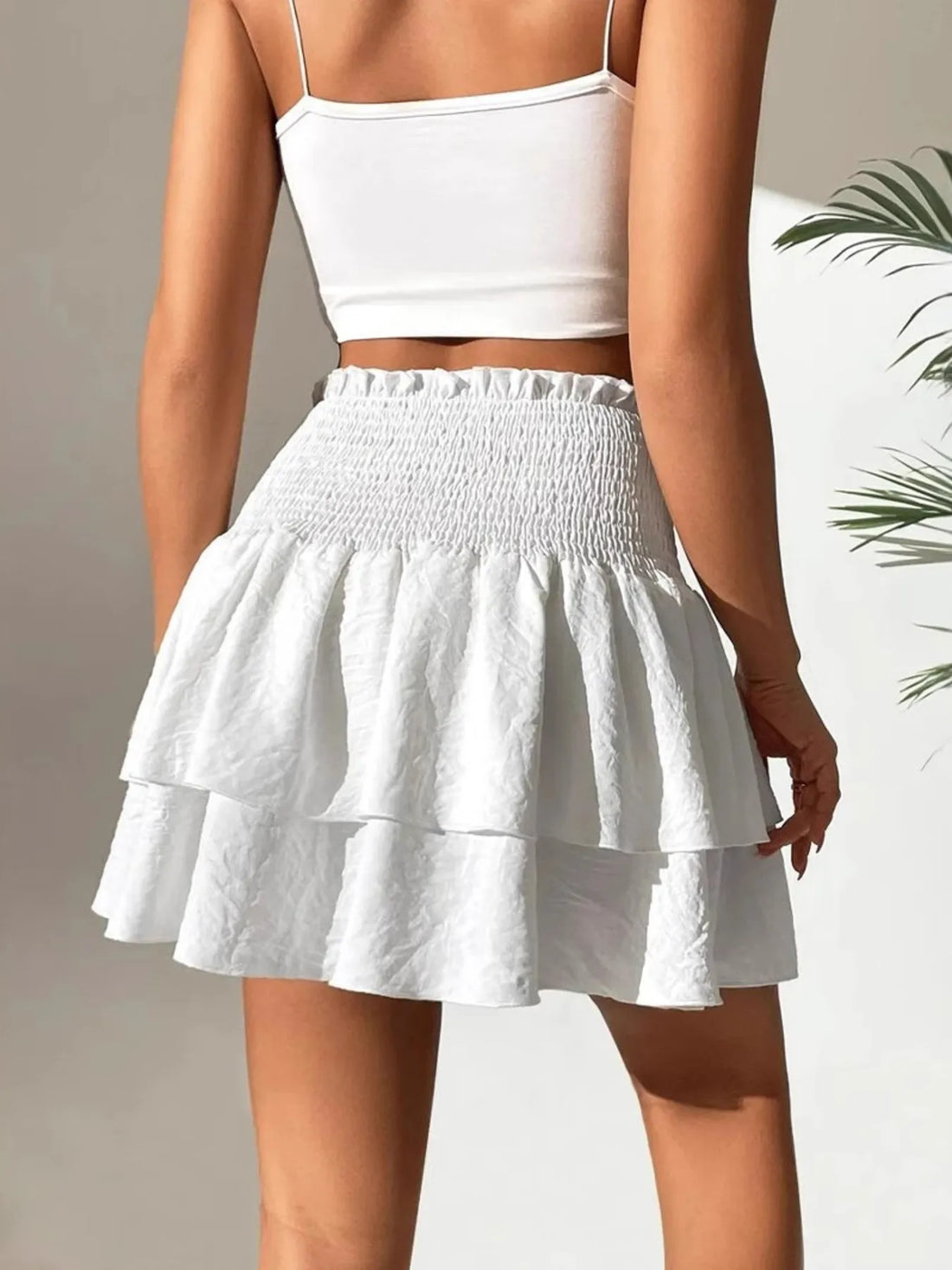 Smocked Layered Mini Skirt - cas7m