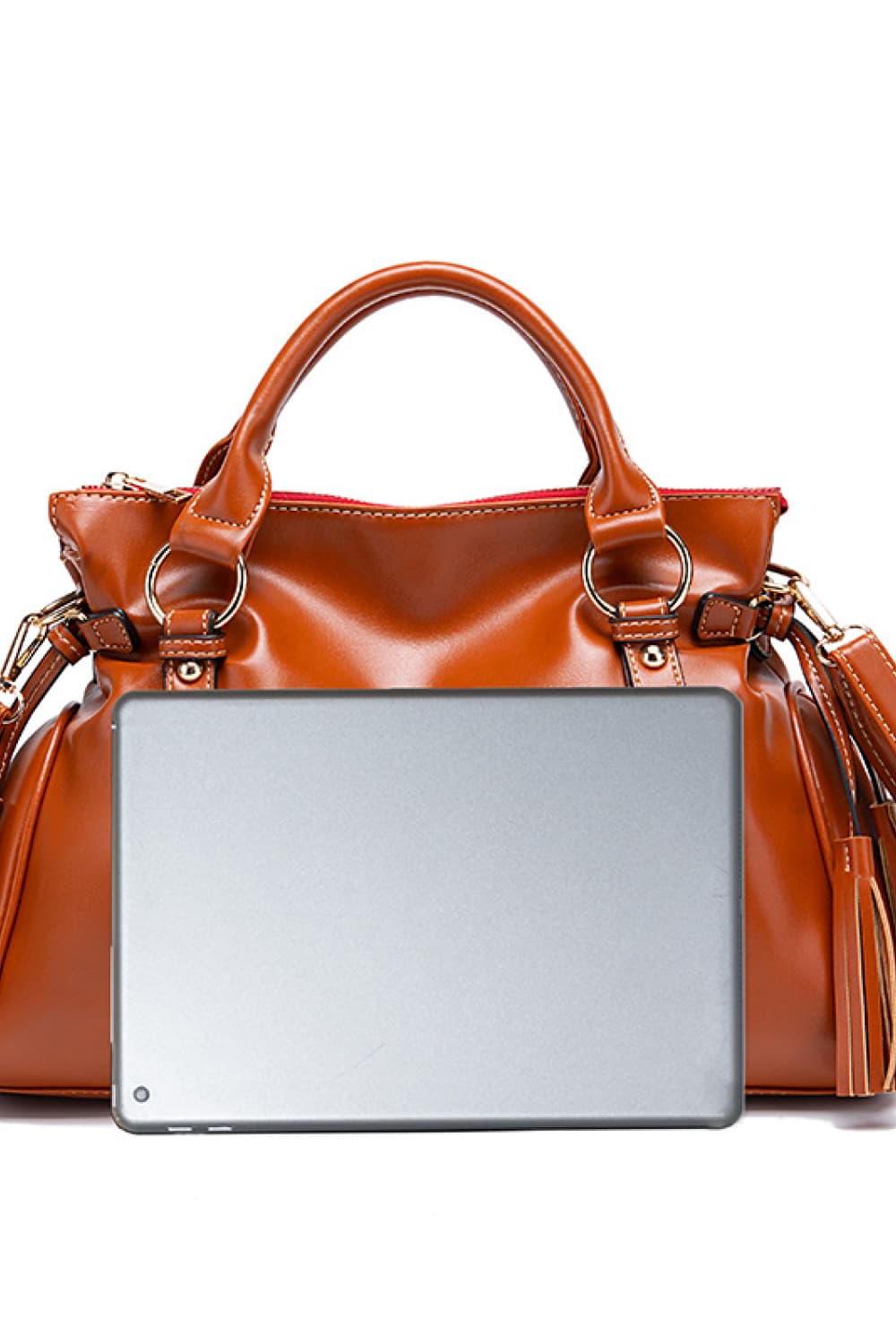 PU Leather Handbag with Tassels - cas7m