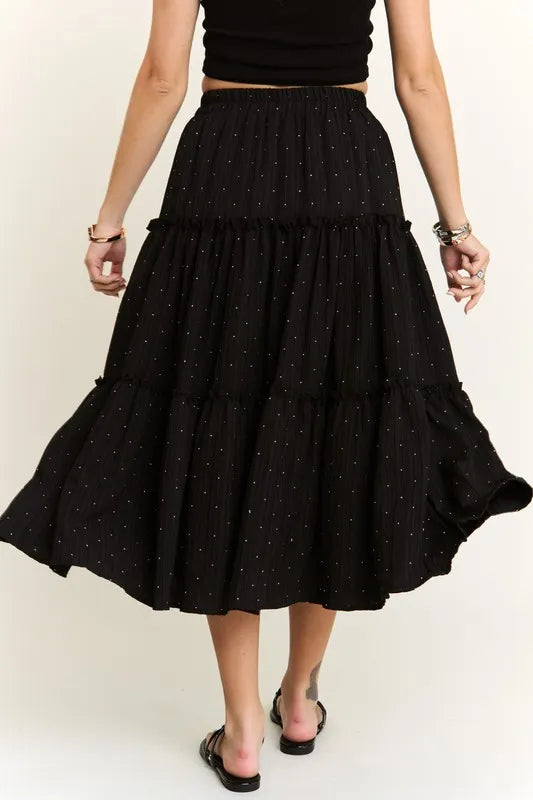 ADORA Rhinestone Accent Tiered Skirt - cas7m