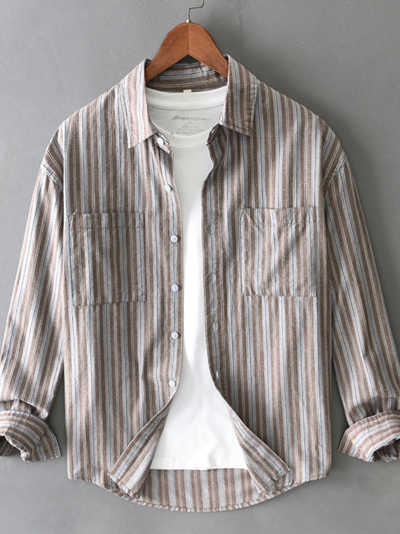 Men's Plus Size Button-Up Long Sleeve Shirt - cas7m